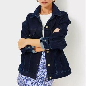 NWT $178 Lilly Pulitzer Brixley Denim Jacket Cosmic Wash Size S / M